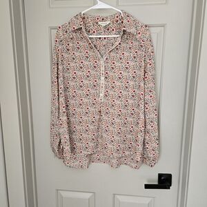 Max Studio Red and White Floral Blouse